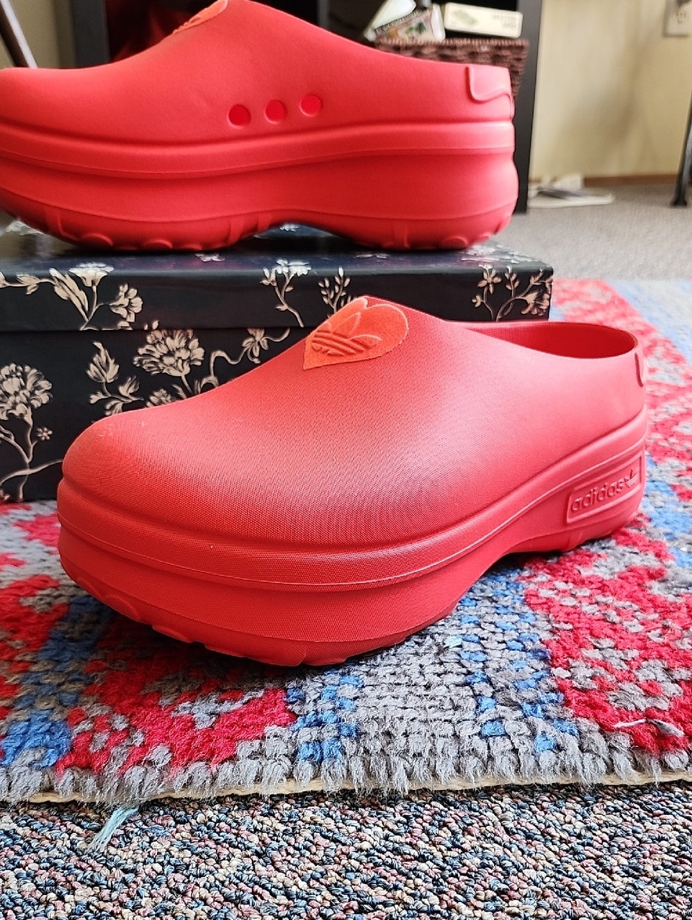 adidas Red Elevated Clog Slides